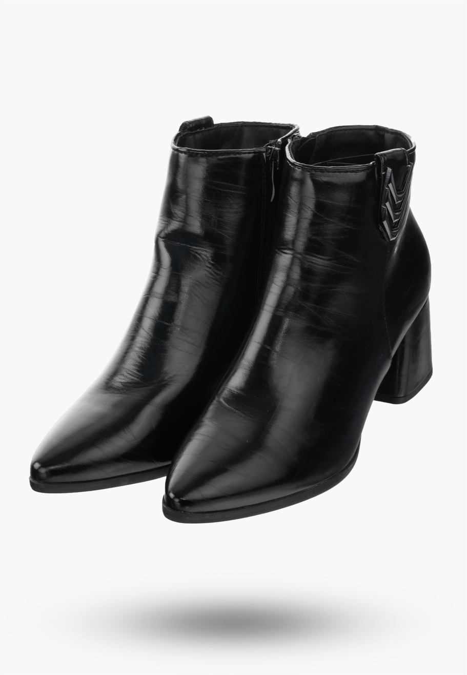 Buty Damskie Botki Ocieplane Ekoskóra Czarne Na Klocku Na Zimę RMR2025-4