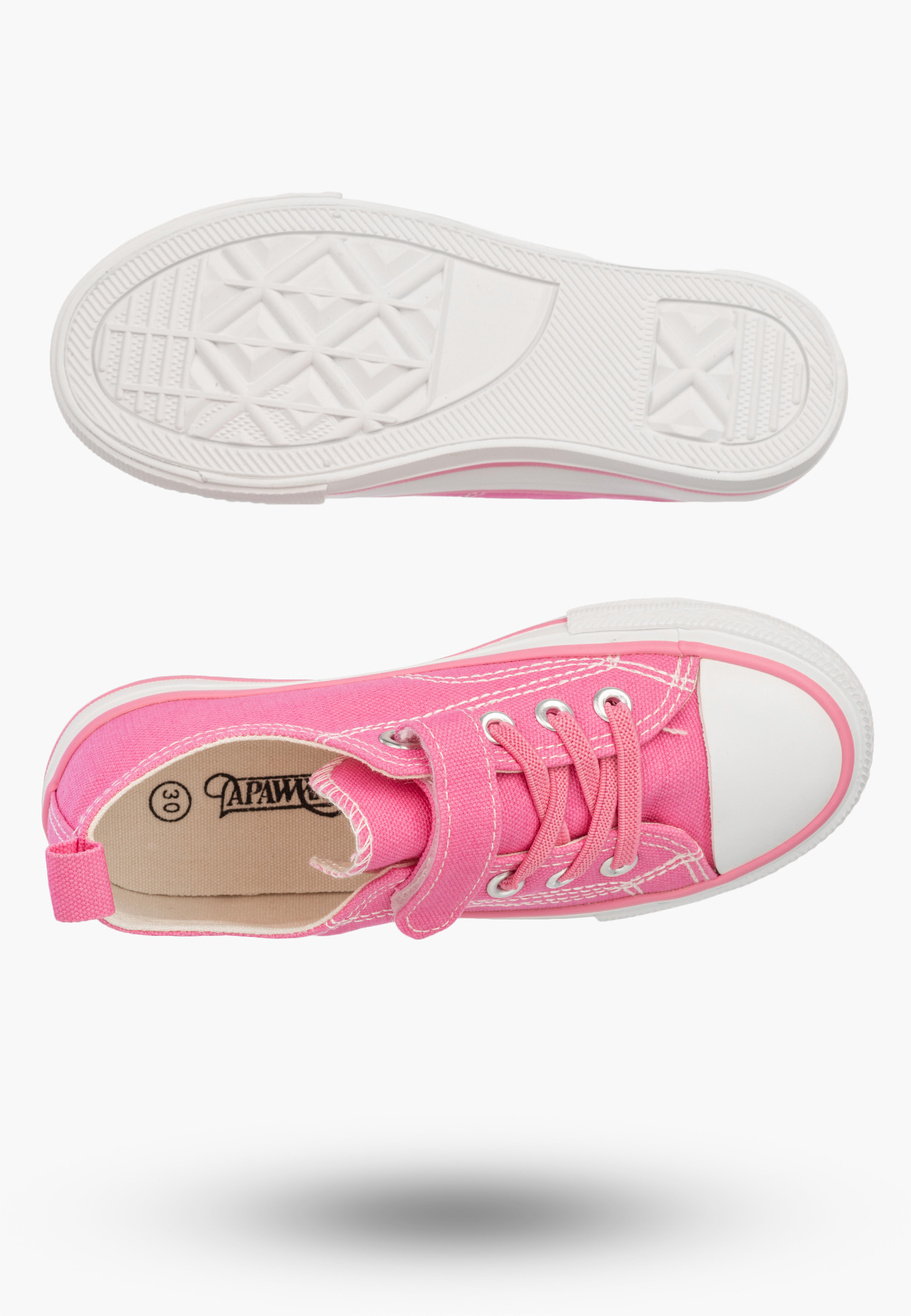 Trampki Dziecięce Buty Na Rzepy Tenisówki Materiałowe Casual Różowe APAWWA