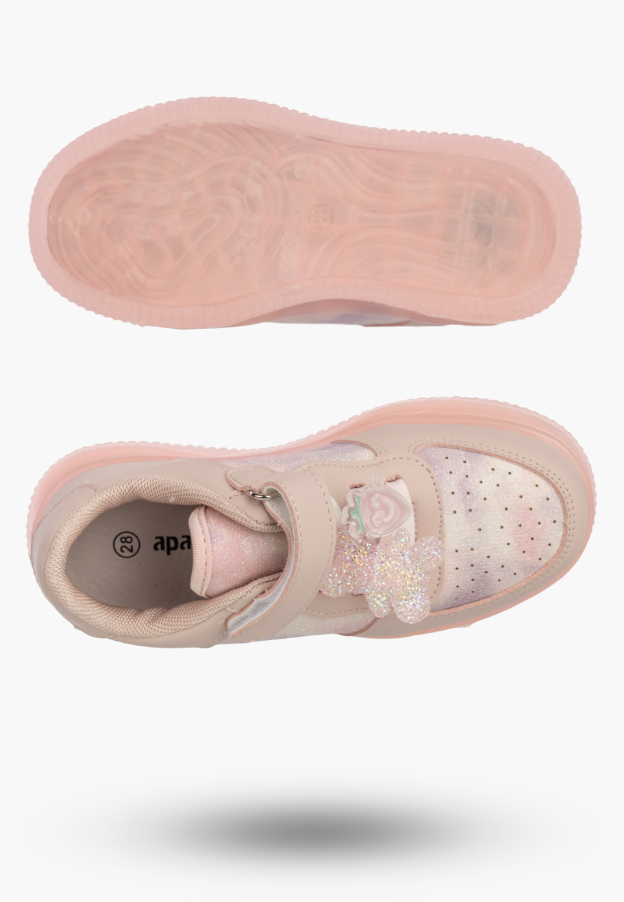 Sneakersy Dziecięce Buty Sportowe Na Rzepy Brokatowe Różowe APAWWA N618