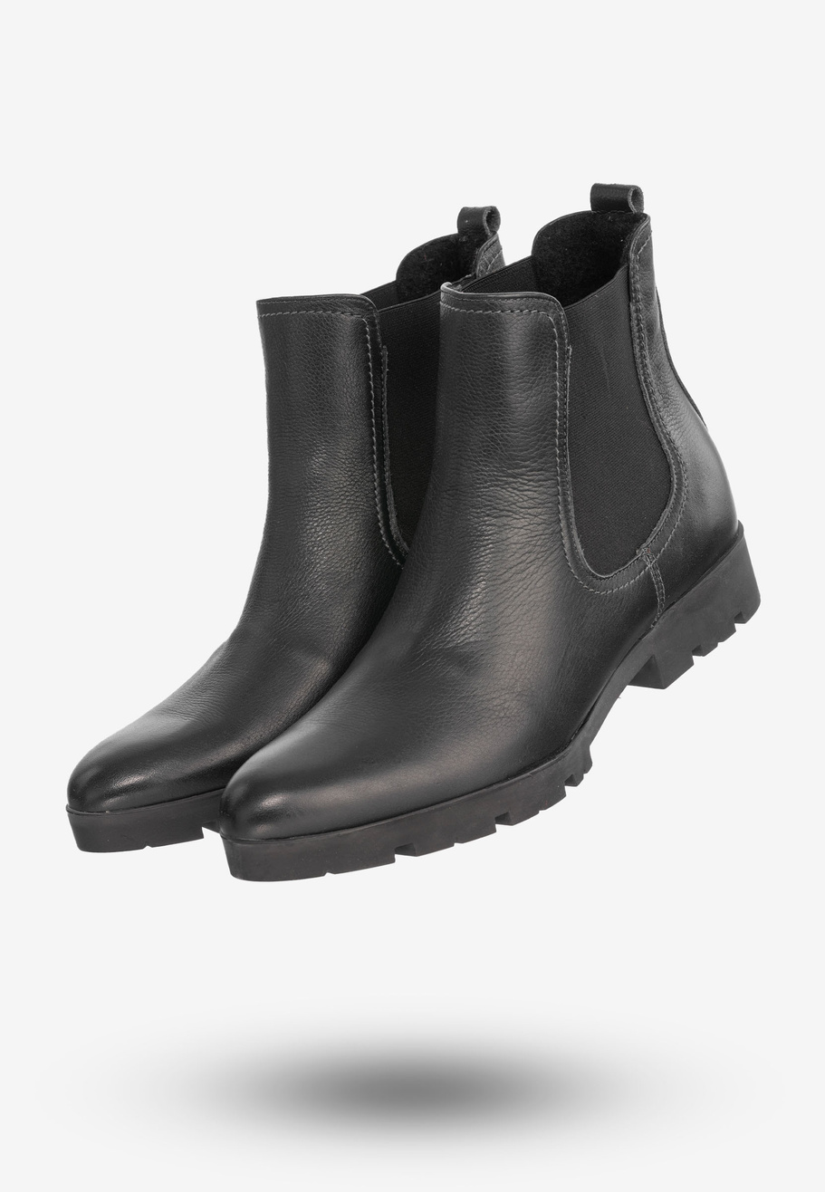 Buty Damskie Botki Ze Skóry Naturalnej Na Płaskim Obcasie Na Zimę Granatowe B-117/3