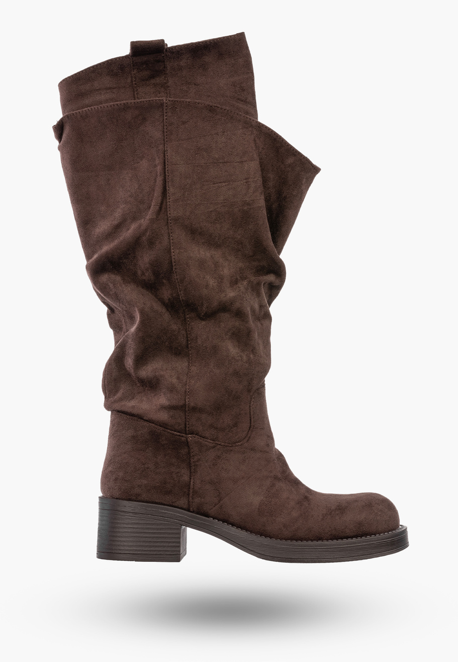 Kozaki Damskie Ekozamsz Buty Wysokie Jesienne Zimowe Brązowe