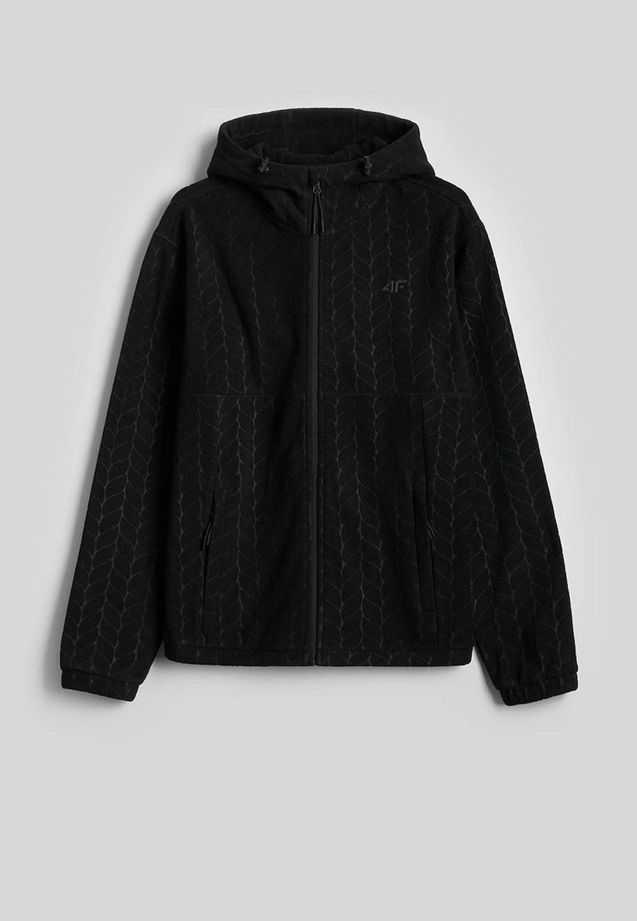 Bluza Polarowa Sportowa Męska 4F Warm Rozpinana z Kapturem Czarna 4FWAW26TFLEM491
