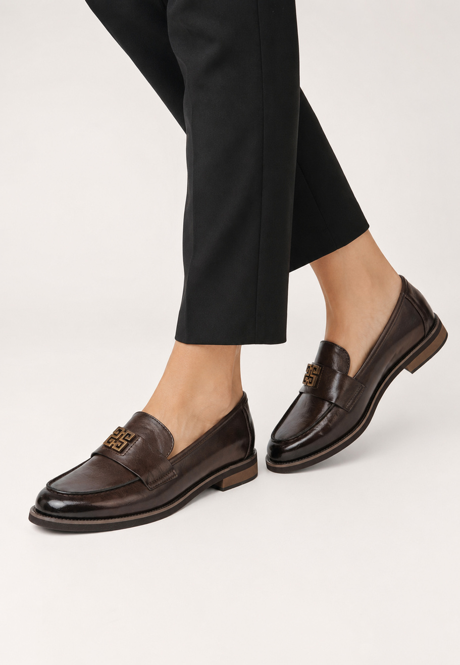 Mokasyny Damskie Ekoskóra Buty Wsuwane Eleganckie Półbuty Brązowe POTOCKI