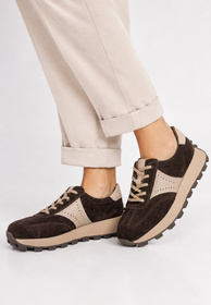 Sneakersy Damskie Skórzane Buty Sportowe Zamszowe Platforma Brązowe FILIPPO