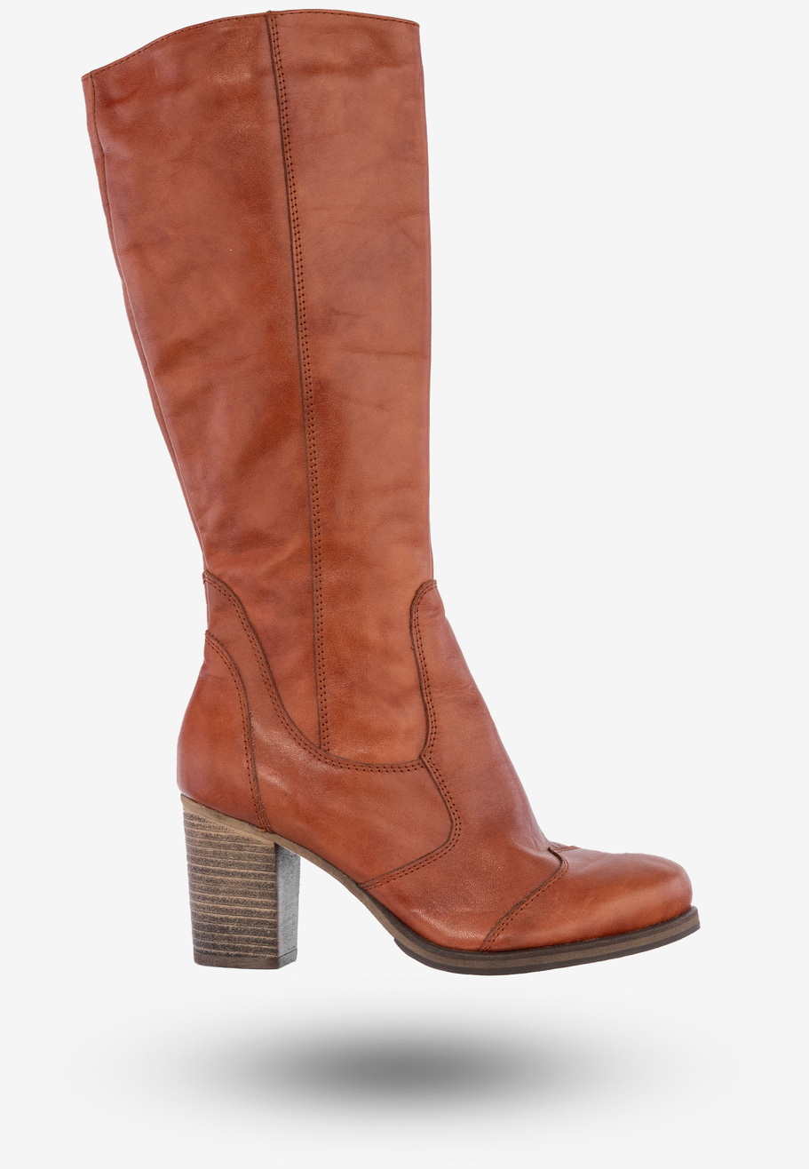 Kozaki Damskie Skórzane Buty Na Zimę Ocieplane Szewczyk Brązowe 310