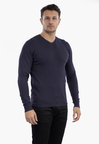 Sweter Męski Elegancki Klasyczny w serek Granatowy S2005