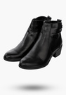 Buty Damskie Botki Ekoskóra Ocieplane Na Klocku Eleganckie Na Zimę Czarne RMR1919-1