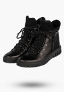 Botki Damskie Skórzane Buty Na Zimę Płaski Obcas Czarne Dolce Pietro 255-001-03-5