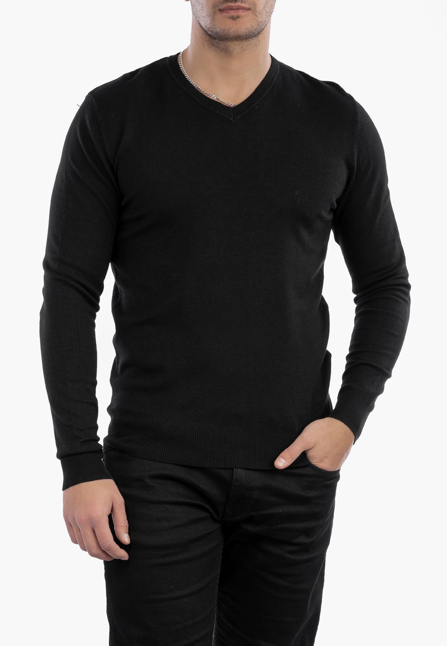 Sweter Męski Elegancki Klasyczny w serek Czarny S2005