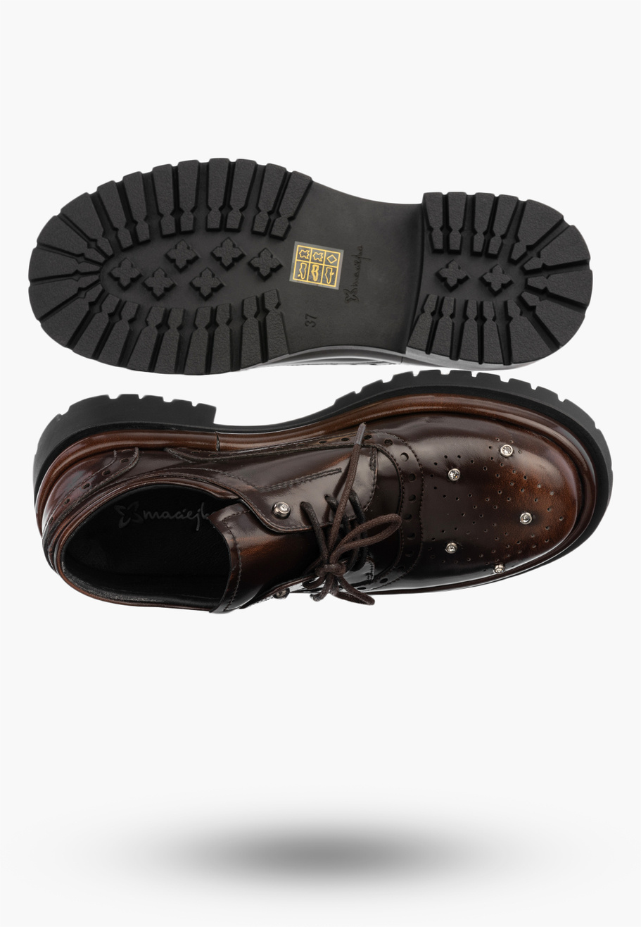 Półbuty Damskie Skórzane Maciejka Buty Na Grubej Podeszwie Brązowe K7725-02/00-1