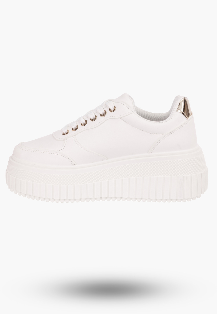 Sneakersy Damskie Białe na wysokie podeszwie