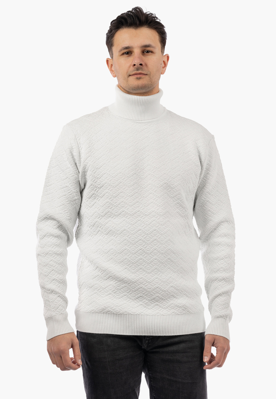 Sweter Męski Golf Zimowy Wełniany Ciepły Klasyczny Elegancki Biały