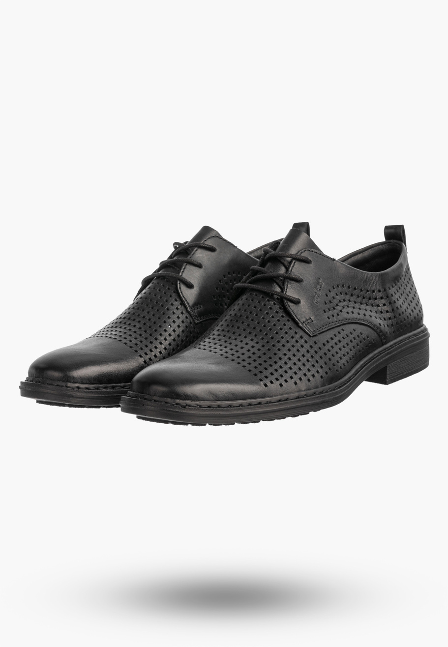 Buty Męskie RIEKER Półbuty Skórzane Eleganckie Wizytowe Czarne 17626-00