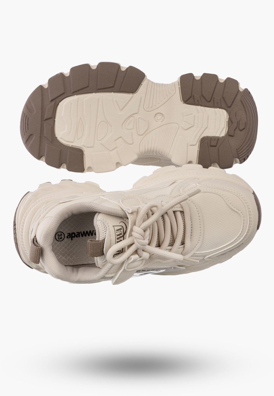 Sneakersy Dziecięce APAWWA Buty Sportowe Na Rzepy Modne Beżowe