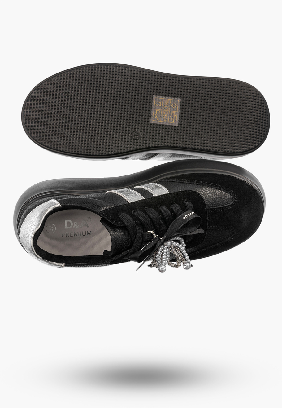 Sneakersy Damskie Skórzane Półbuty Buty Na Platformie Czarne D&A
