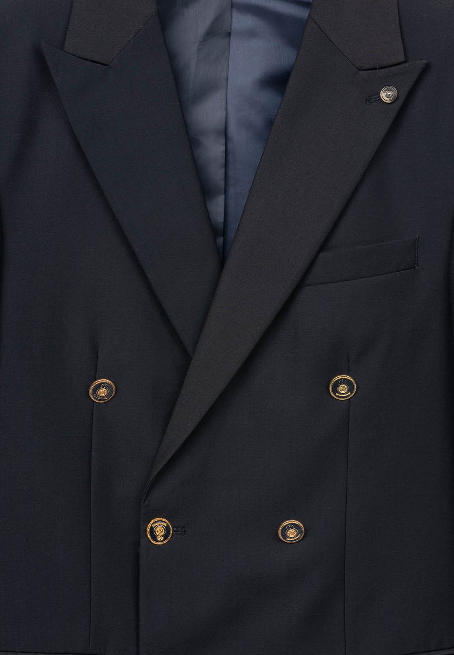 Marynarka Męska Frappoli Dwurzędowa Elegancka Slim Fit Z Wełną Granatowa