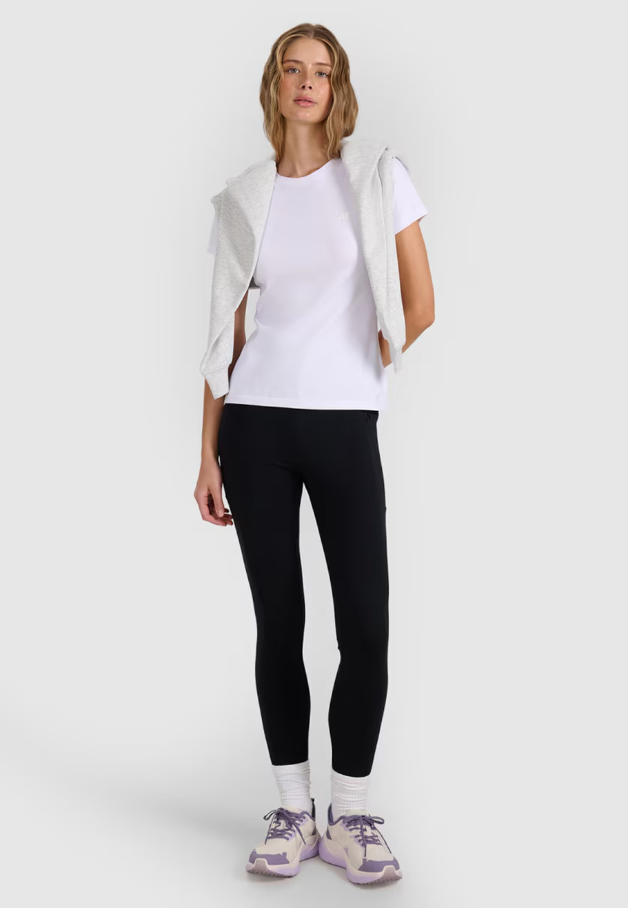Koszulka Damska 4F T-shirt Slim Fit Gładki Biały 4FWMM00TTSHF2255