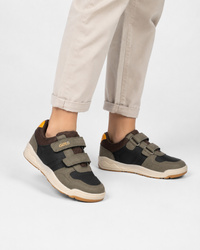 Sneakersy Chłopięce Buty Sportowe Skórzana Wkładka Na Rzepy Khaki