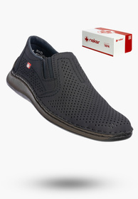 Buty Męskie RIEKER Półbuty Skórzane Mokasyny Wsuwane Granatowe 05297-14