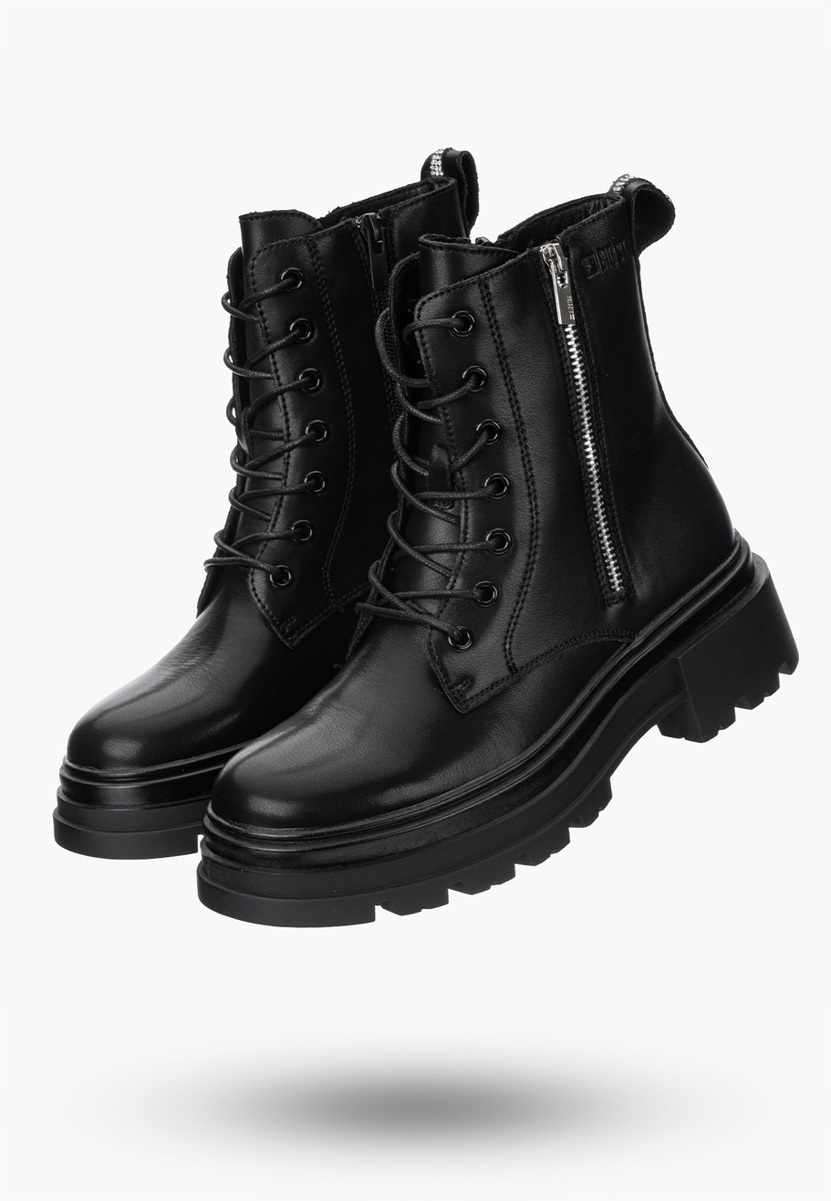 Buty Damskie BIG STAR Botki Skórzane Ocieplane Czarne OO274A257