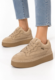 Sneakersy Damskie BIG STAR Buty Ocieplane Platforma Beżowe UU274187