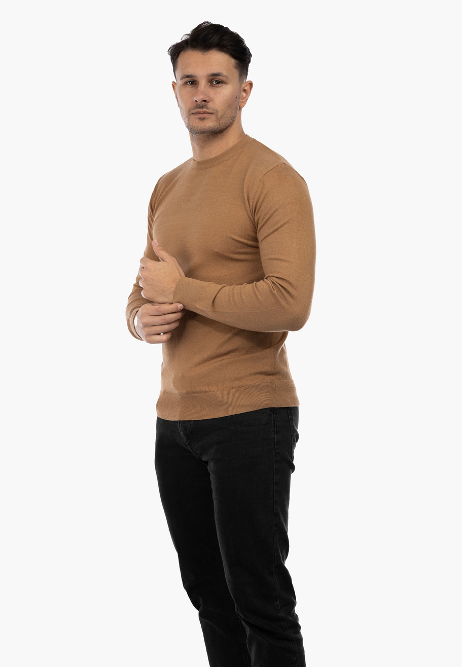 Sweter Męski Elegancki Klasyczny Basic Camel S-C-1-2024