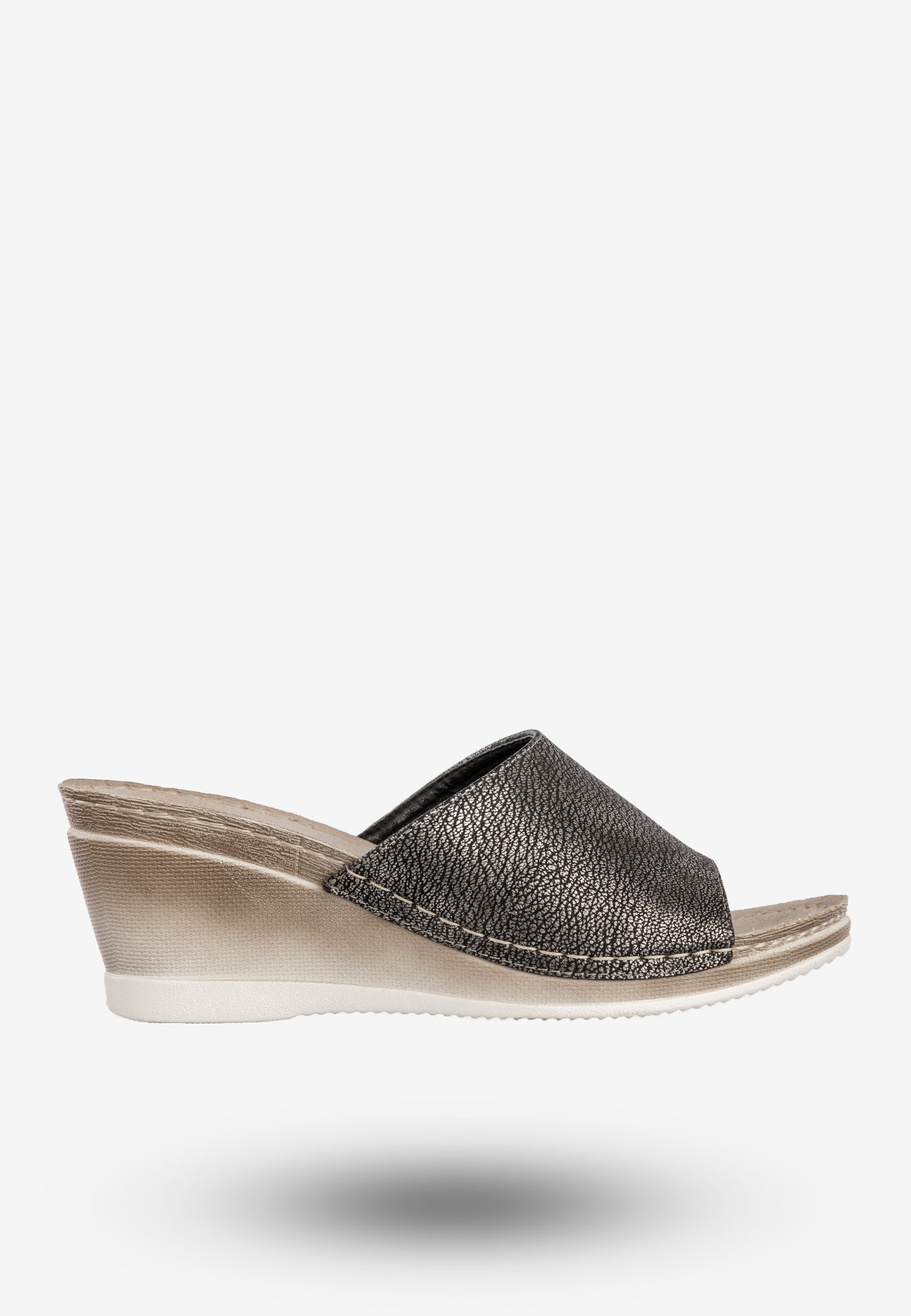 Klapki Damskie Na Koturnie Buty Skórzana Wkładka Metaliczne Goodin GD-YQ-26