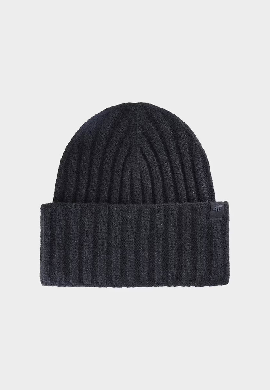Czapka Damska Sportowa 4F Zimowa Beanie Dzianinowa Prążkowana Czarna 4FWAW24ACAPF451