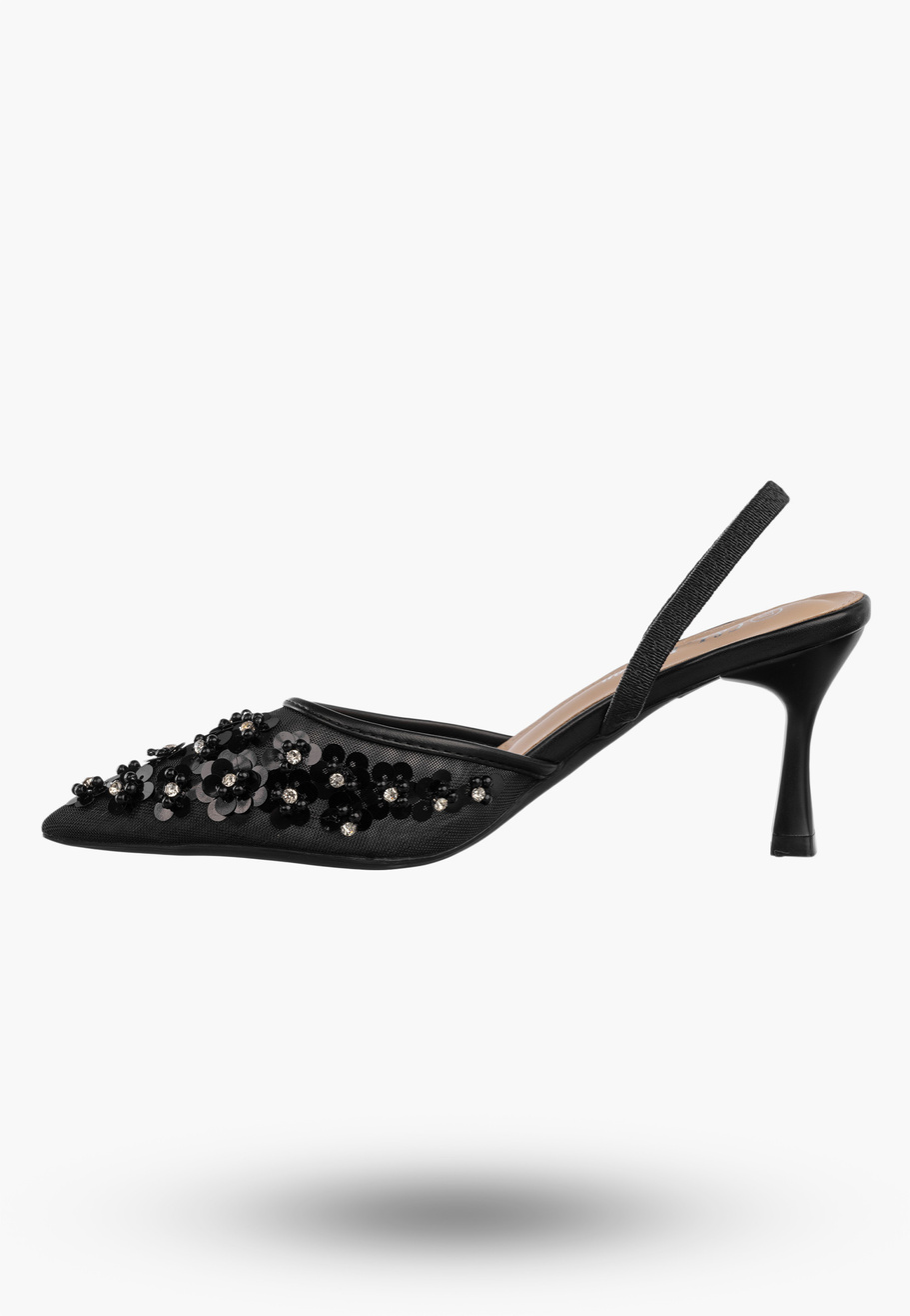 Szpilki Damskie Eleganckie Buty Na Obcasie z perełkami Czarne