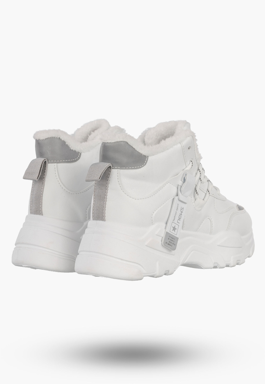 Sneakersy Damskie Buty Ocieplane Na Zimę Botki Z Odblaskami Białe NEWS