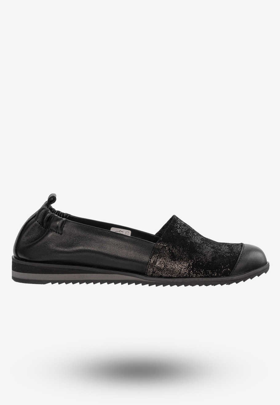 Baleriny Damskie Buty Ze Skóry Naturalnej Czarne Korda 1539