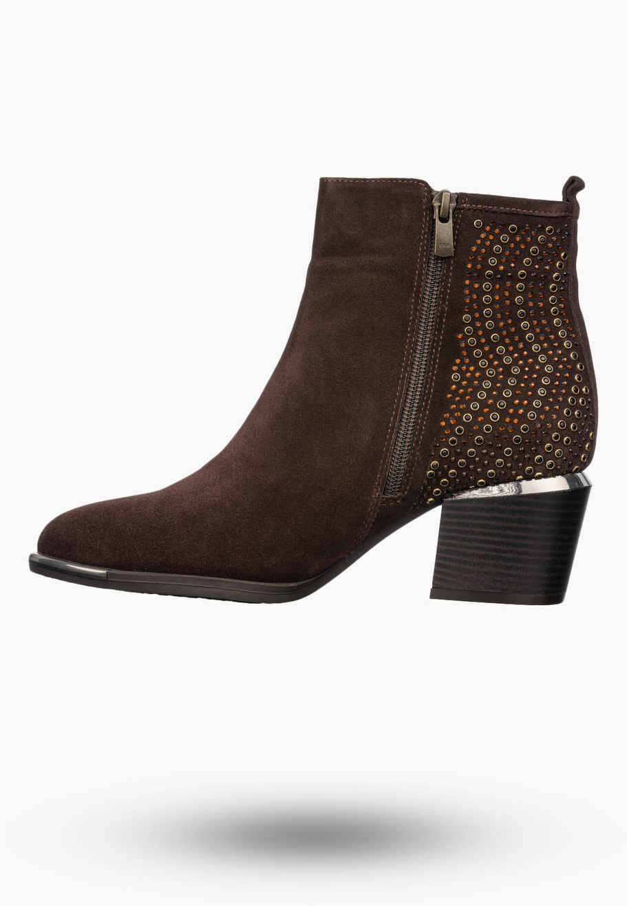 Botki Damskie Skórzane Buty Zamszowe Na Zamek Na Klocku Eleganckie Brązowe