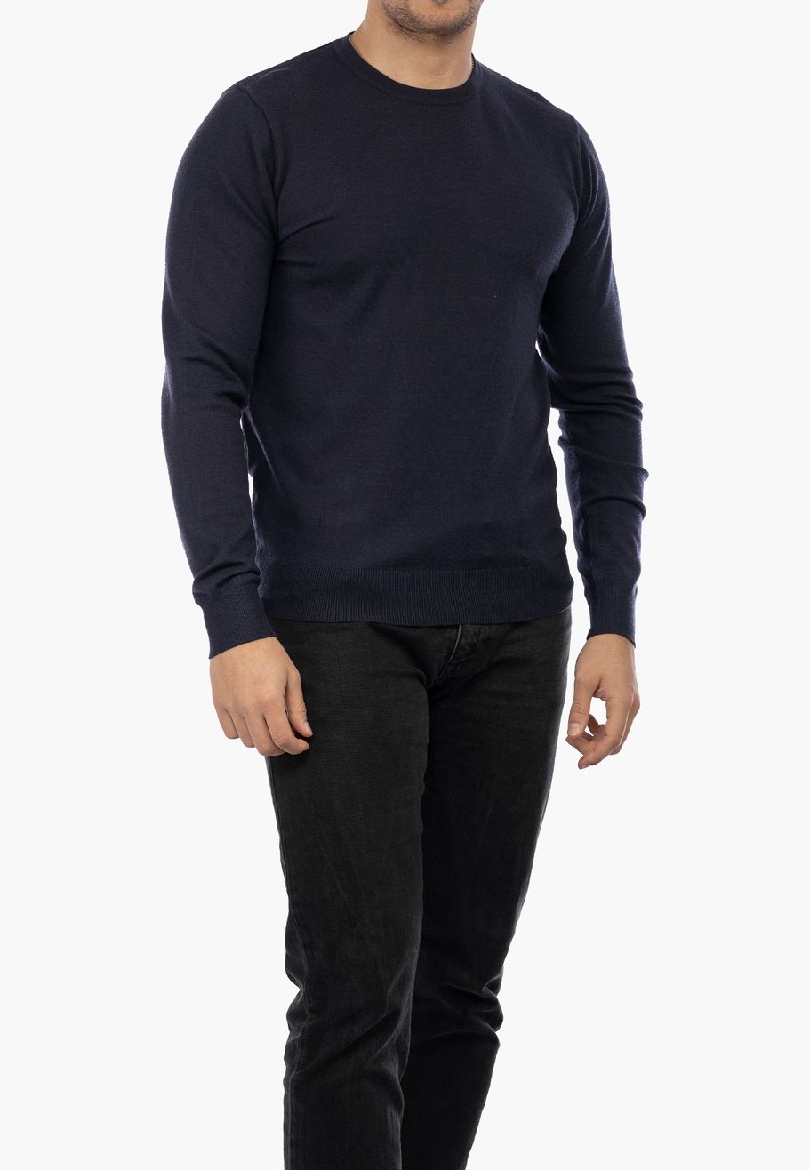 Sweter Męski Elegancki Klasyczny Basic Granatowy S-G-1-2024