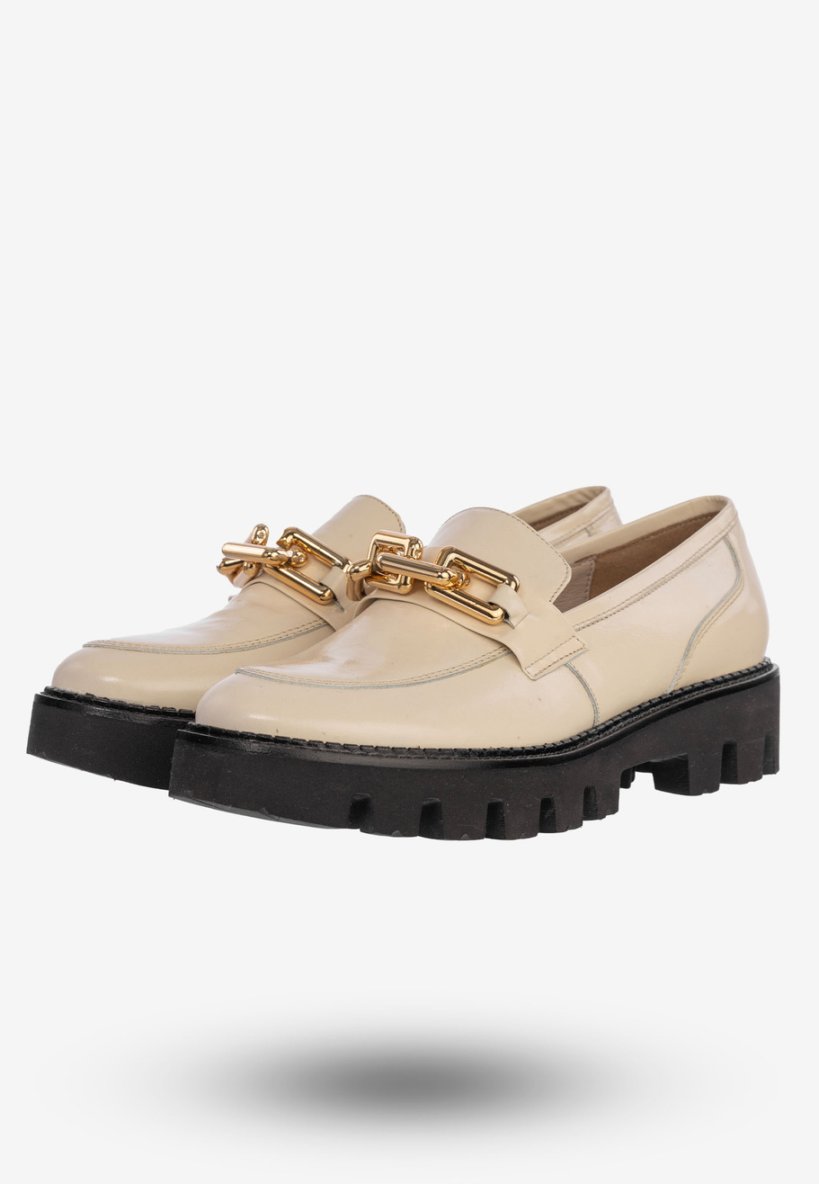Półbuty Damskie Buty Skórzane Eleganckie Beżowe Modne 3982/001-P