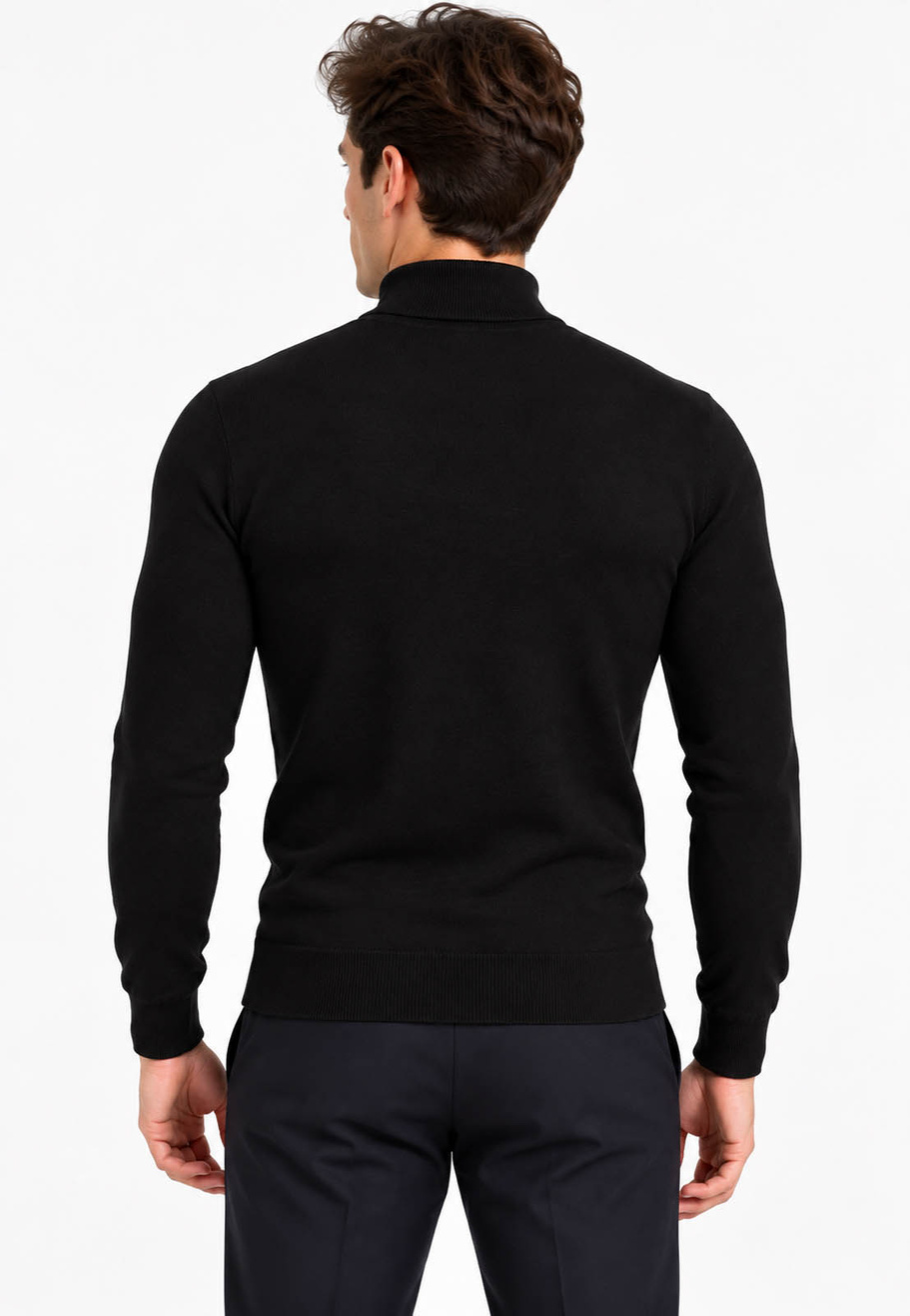 Półgolf męski Slim Fit mocno dopasowany z grubszej dzianiny czarny klasyczny