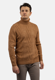 Sweter Męski Golf Brązowy Gruby Zimowy Wełniany Ciepły