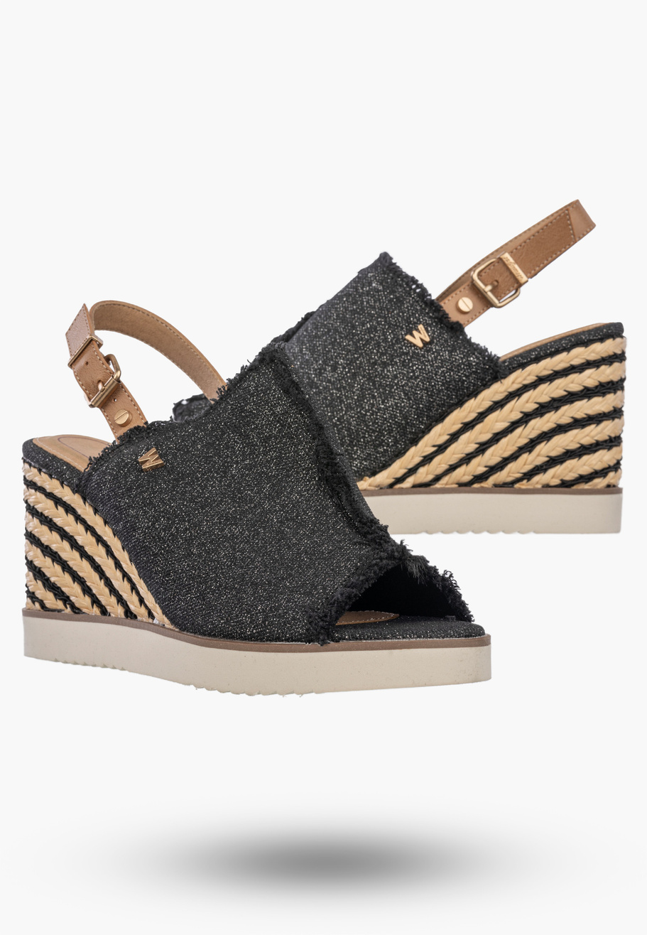 Sandały Damskie Wrangler Na Koturnie Buty Materiałowe Espadryle Grafitowe Mailorca Sabot