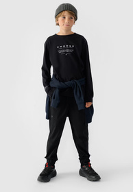 Longsleeve Chłopięcy 4F Regular Z Nadrukiem Czarny 4FJWAW24TLONM294