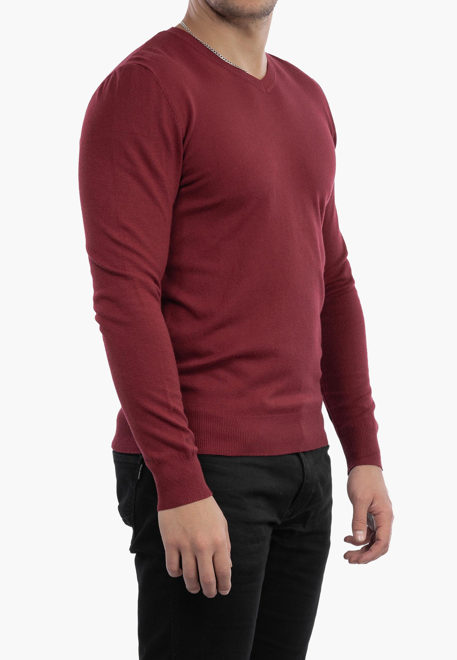 Sweter Męski Elegancki Klasyczny w serek Bordowy S2005