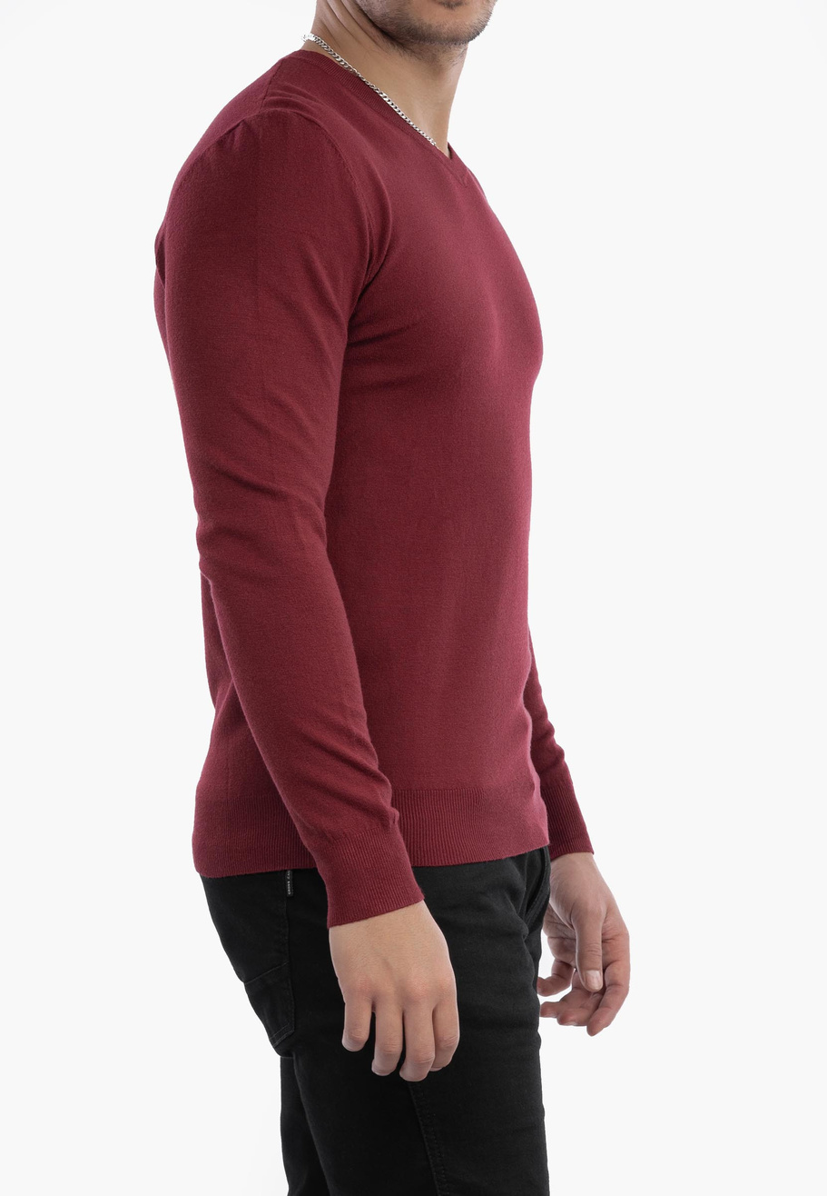 Sweter Męski Elegancki Klasyczny w serek Bordowy S2005