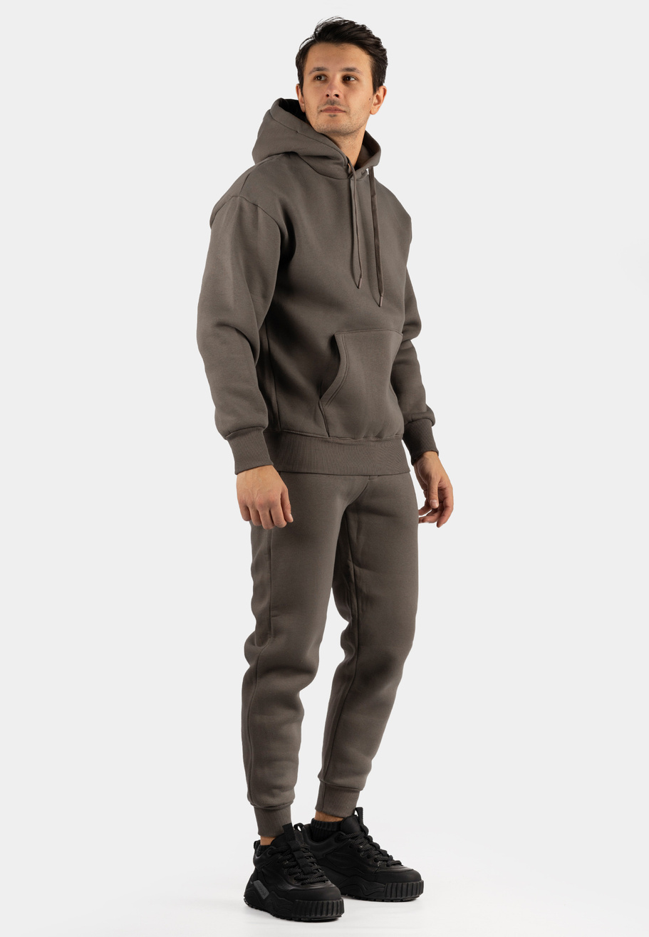 Komplet Dresowy Męski Ocieplany Bluza z kapturem Dresy Basic Khaki
