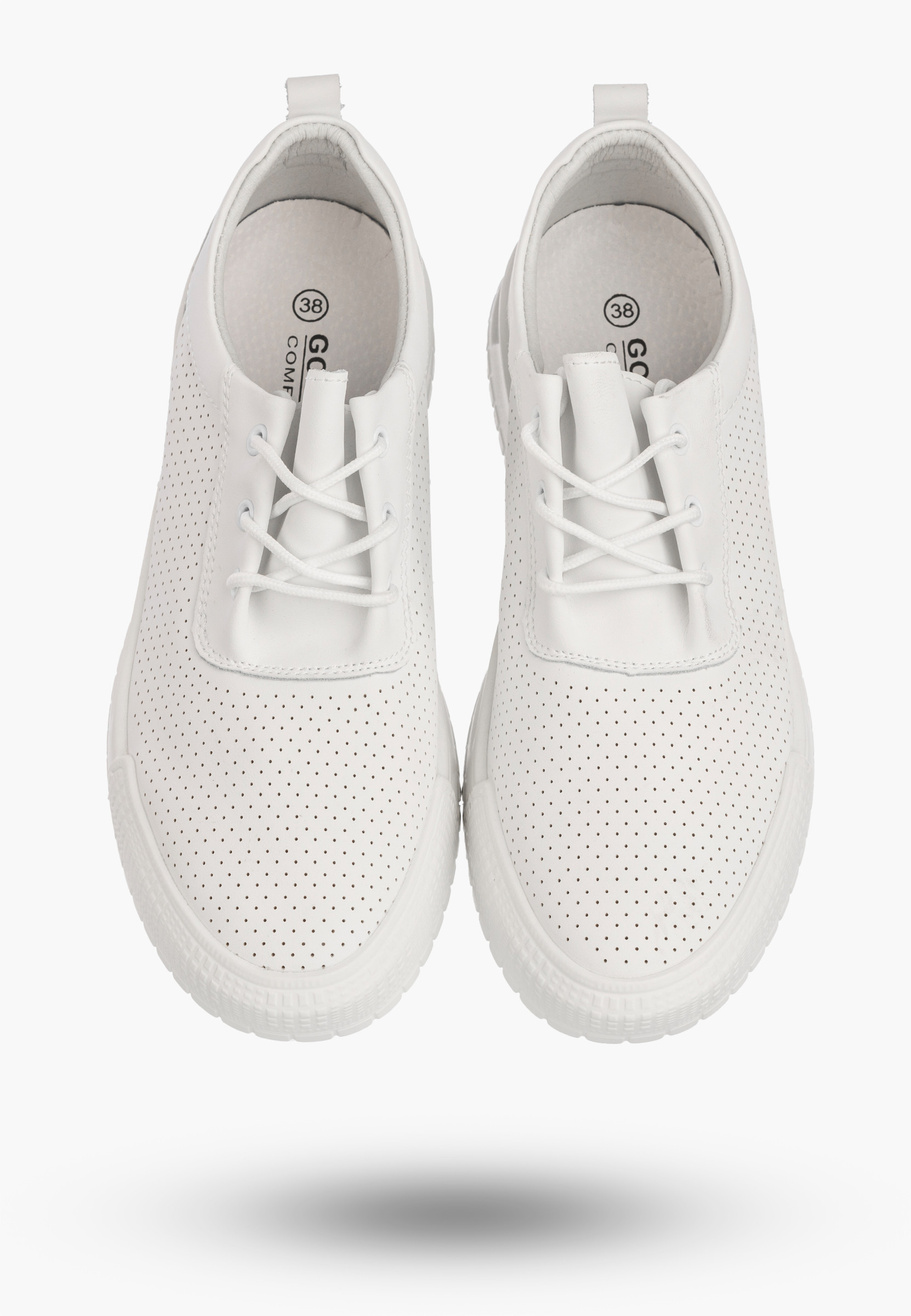 Sneakersy Damskie Skórzane Buty Ażurowe Półbuty Casual Białe Goodin