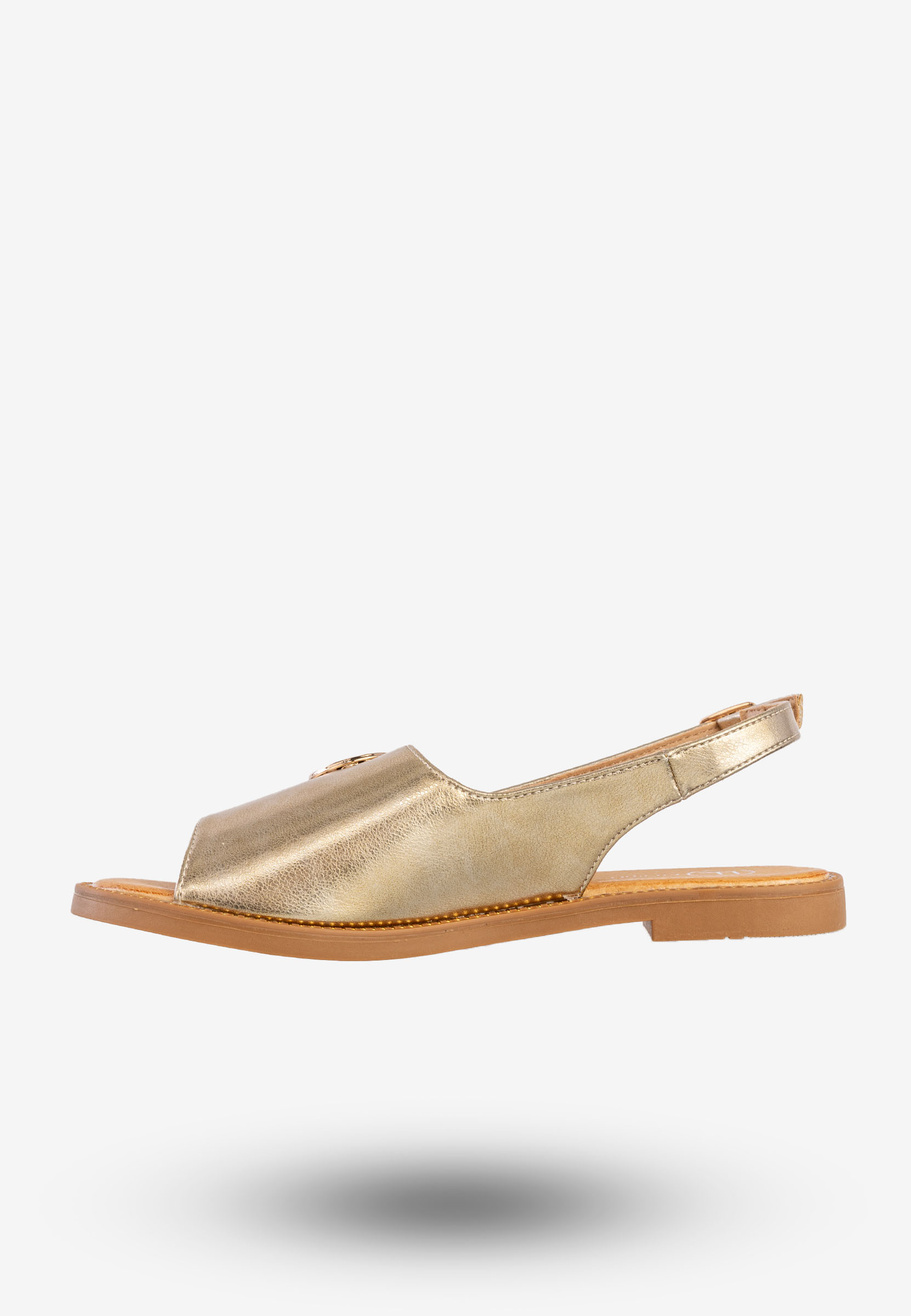 Sandały Damskie Ekoskóra Buty Eleganckie Płaski Obcas Złote Filippo DS3666/25GO