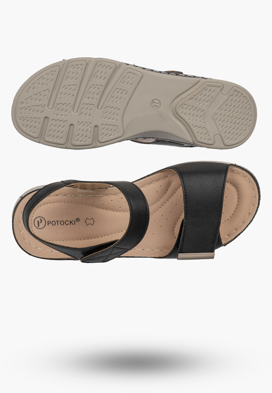 Sandały Damskie Ekoskóra Casual Buty Na Rzepy Letnie Lekkie Czarne