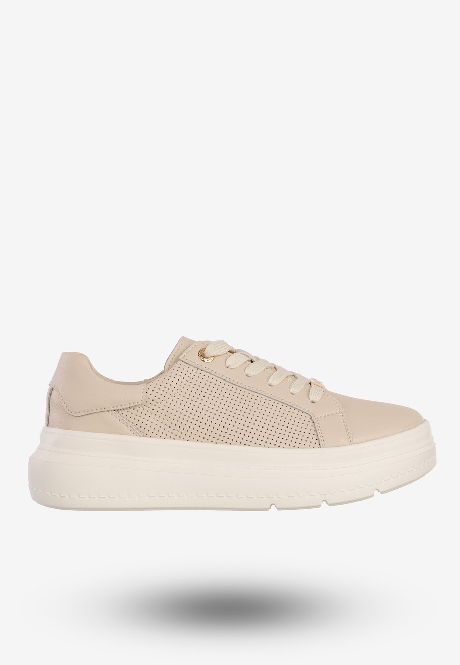 Sneakersy Damskie Skórzane Buty Na Platformie Półbuty Beżowe Filippo