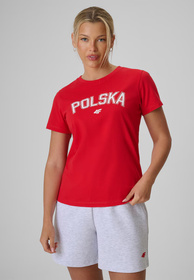 Koszulka Damska 4F Polska Czerwona T-Shirt Sportowy Kibica Bawełniany 4FRSS26TTSHF4207