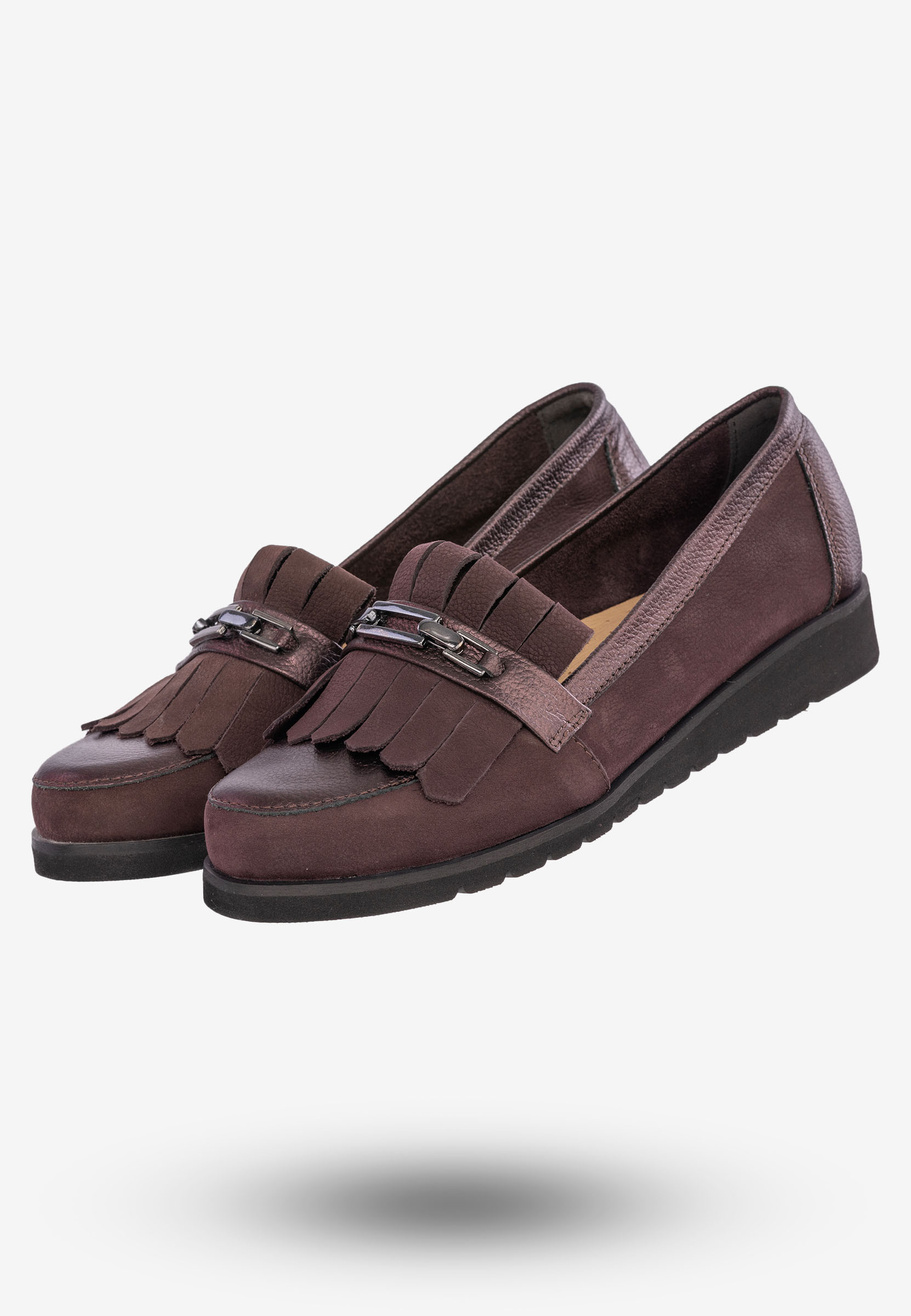 Mokasyny Damskie Buty Ze Skóry Naturalnej Bordowe Korda 1902