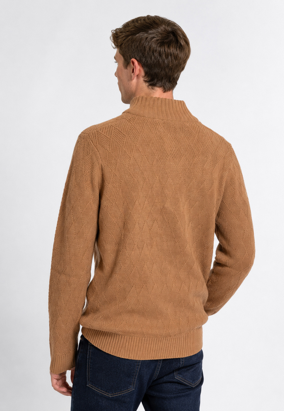 Sweter Męski Ze Stójką i zamkiem Bawełniany Klasyczny Ciepły Camel