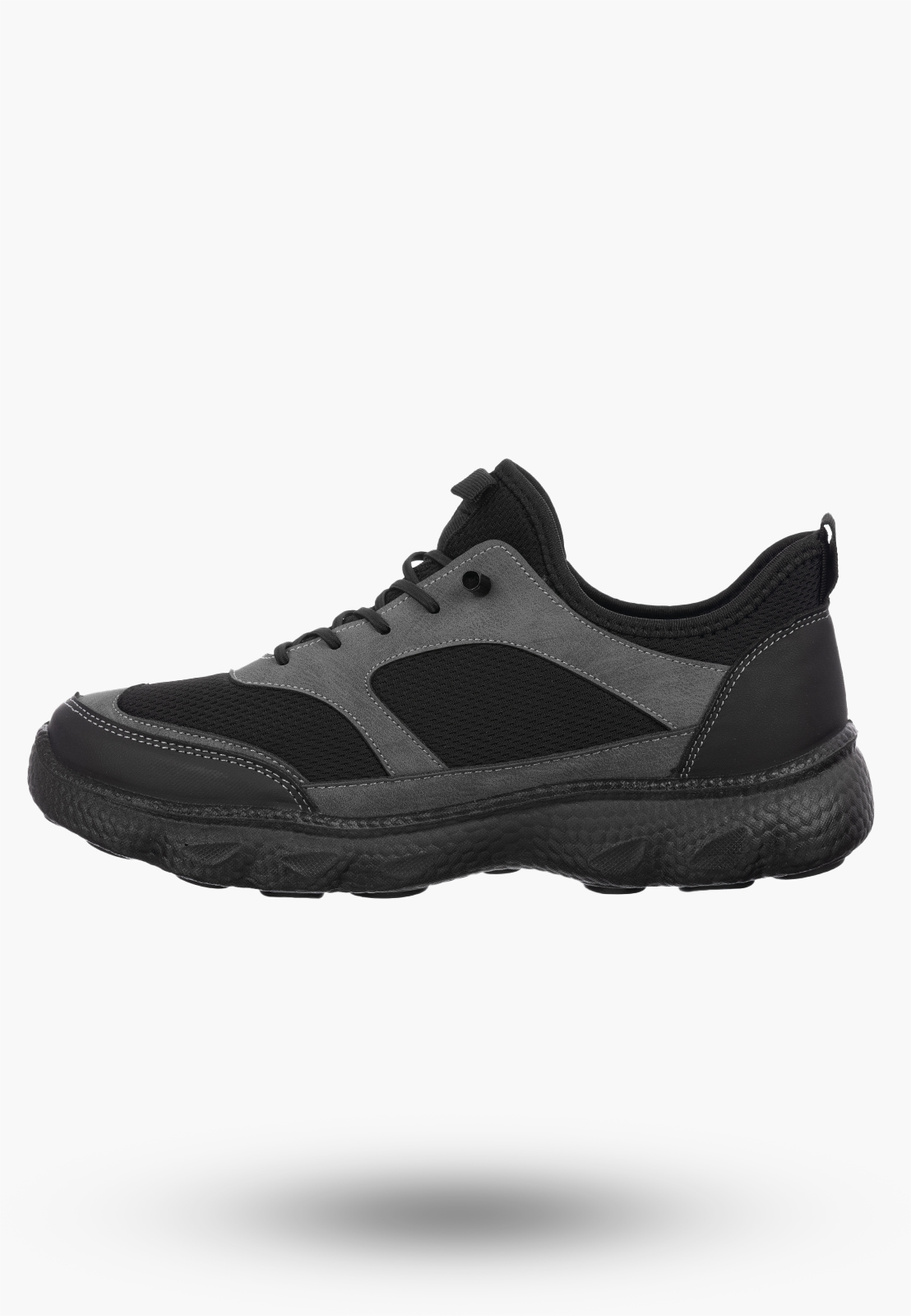 Męskie półbuty Filippo sportowe sneakersy sznurowane czarno-szare na co dzień
