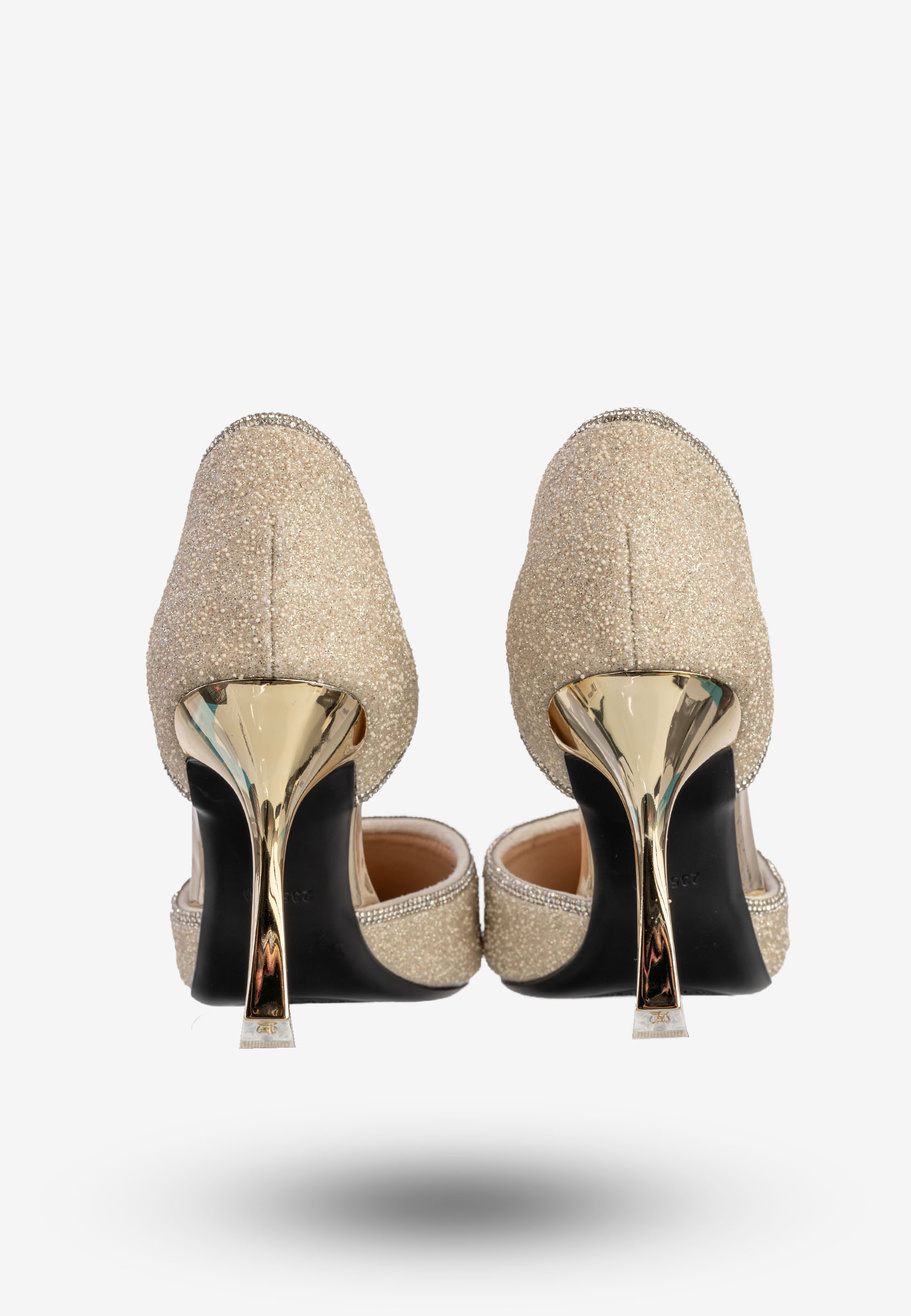 Szpilki Damskie Ekoskóra Błyszczące Buty Na Obcasie Złote Minglong Shoes 252-61J